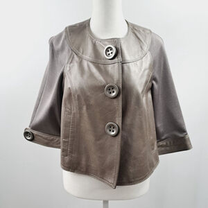 Nygard Womens Silver Grey Jacket Leather Knit 3/4 Sleeve Petite Sz Small 4-6 NWT